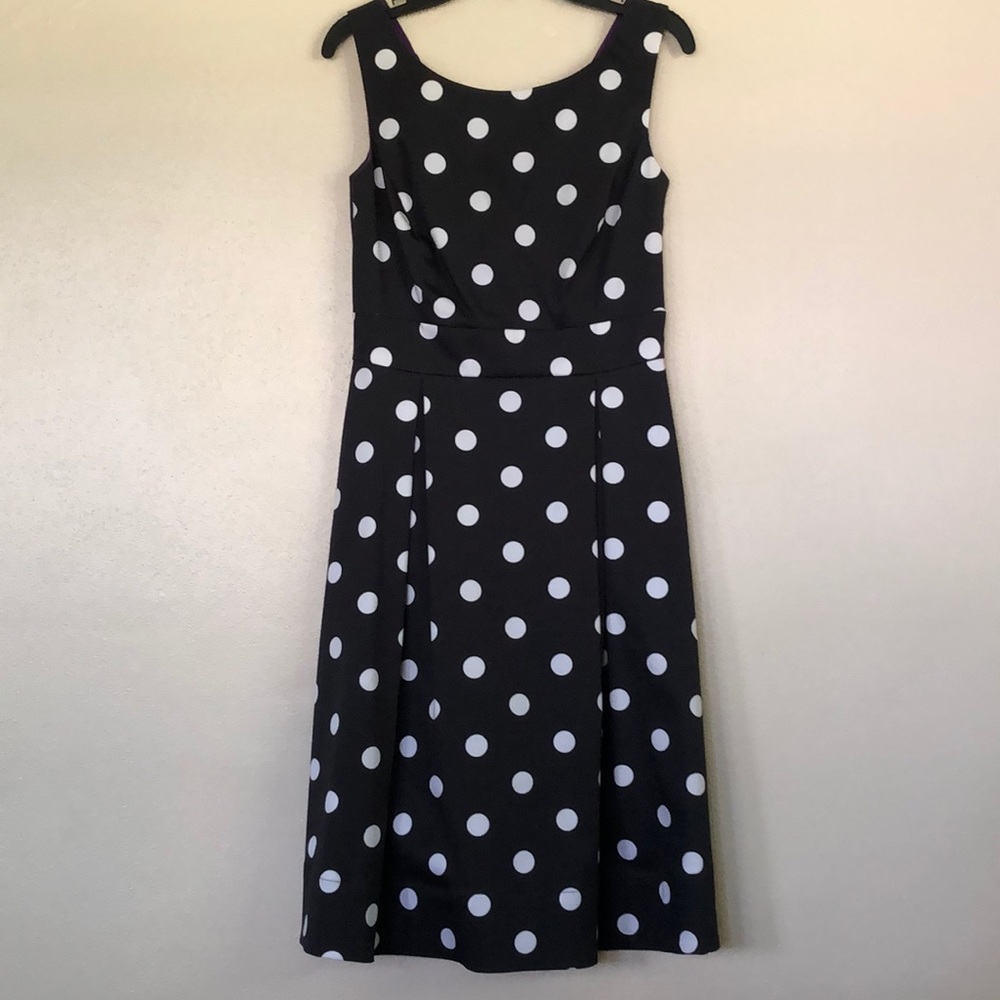 Navy and white polka dot dress